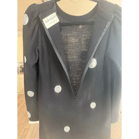 Vintage Adolfo Black Knit with Dress Size M Designer Couture with Rhinestones - Picture 9 of 13